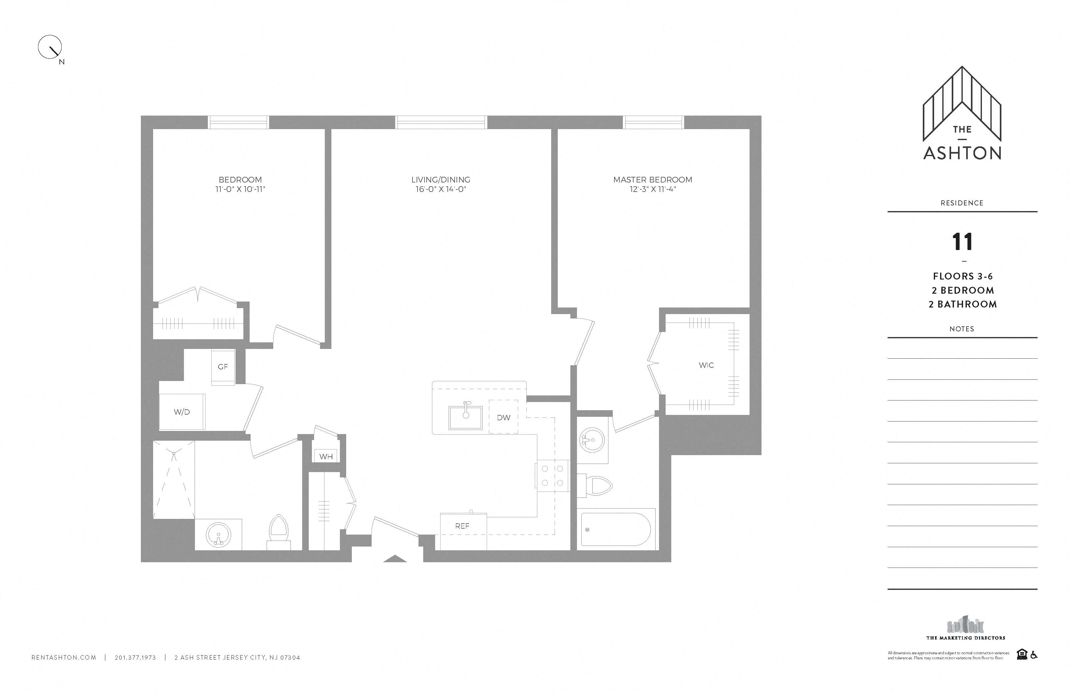 Floor plan for 2 beds, 2 baths, 973 sqft